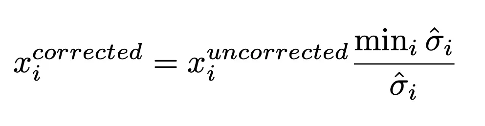 Equation 3: is the ith value, and sigma is standard deviation estimated for. Standard deviation is used because variance seems to over-correct the data and ends up not removing heteroskedasticity.
